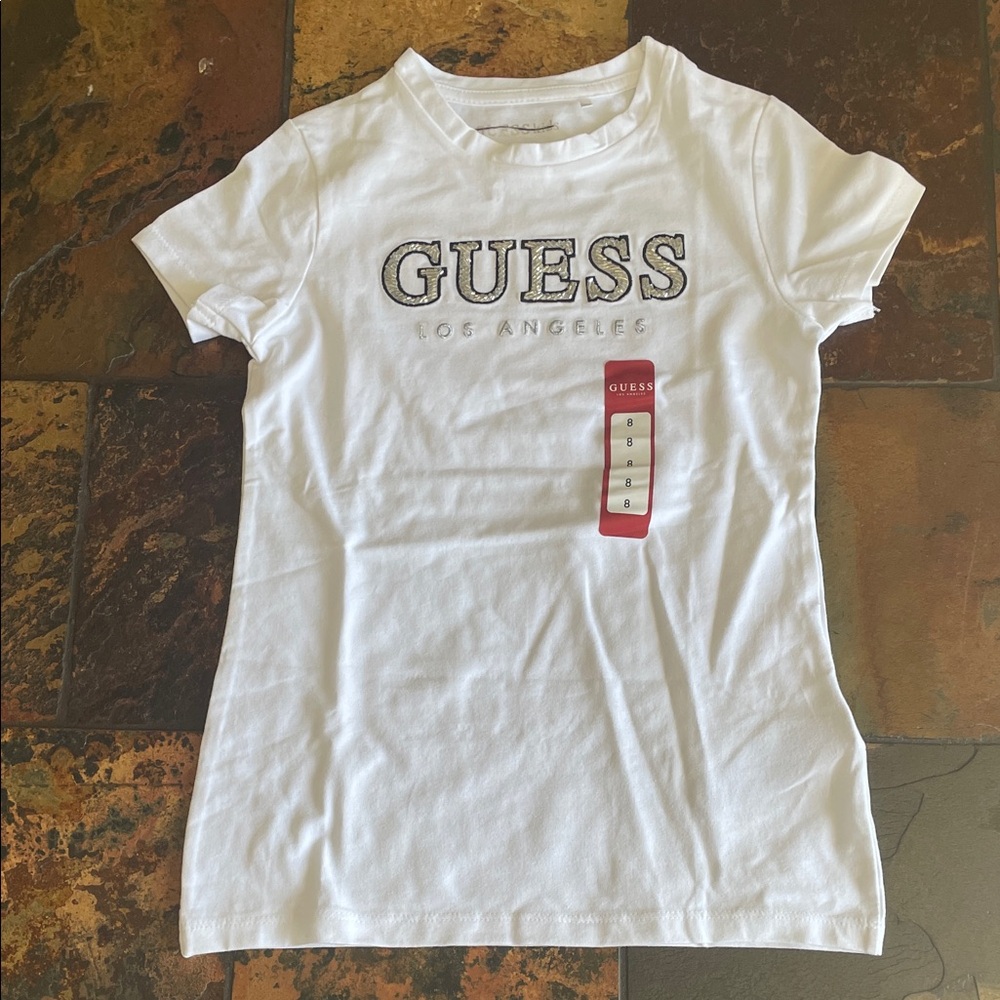 Guess White Tee with Logo Embroidery